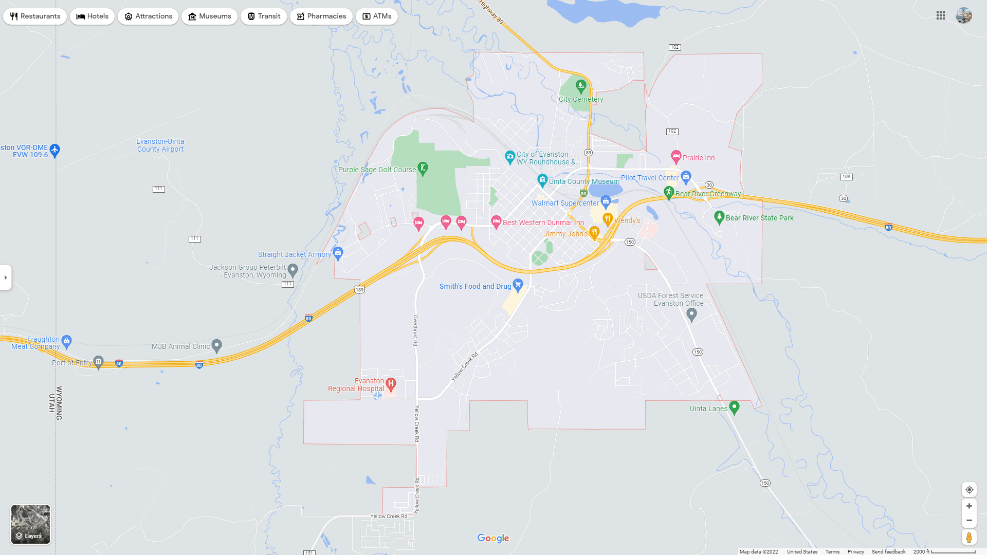 Evanston Wyoming Map